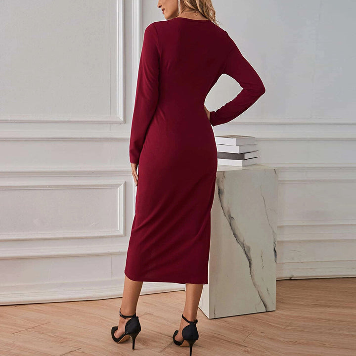 Damen Midikleid mit eingedrehtem Bund und tiefem Schlitz Drune