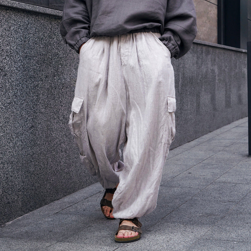 Herren lässige Cargo-Hose aus atmungsaktivem Leinenmaterial Drune