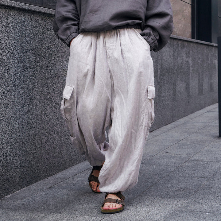 Herren lässige Cargo-Hose aus atmungsaktivem Leinenmaterial Drune