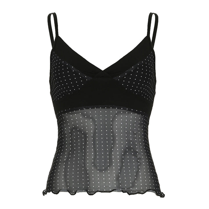 Damen Verspieltes Spaghetti-Trägertop mit transparenten Akzenten und Punkten Drune