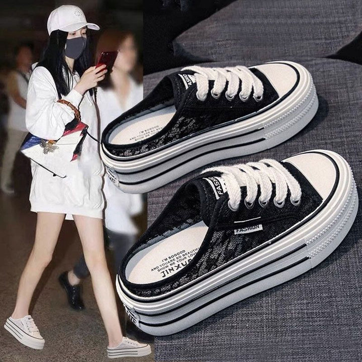 Damen Plattform Sneaker mit luftiger Canvas-Oberfläche und rutschfester Sohle Drune
