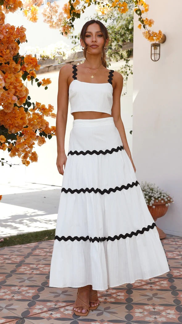 Damen Zwei-Teiliges Set aus gerafftem Crop-Top und voluminösem Maxirock Drune