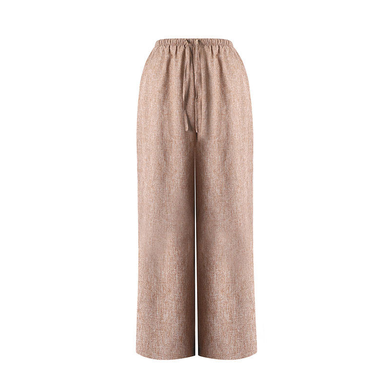 Damen Weite Leinenhose mit elastischem Bund und dekorativen Kordeldetails Drune