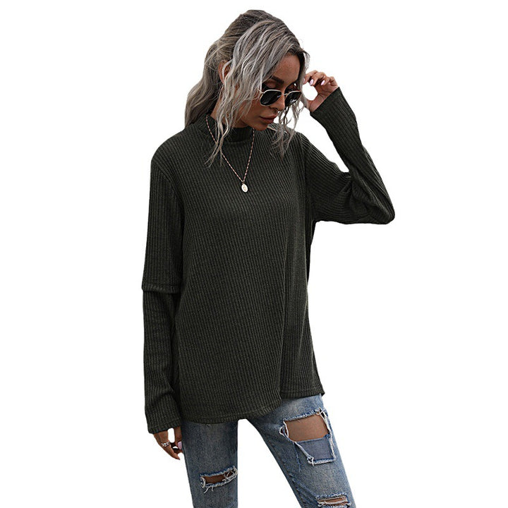 Damen lässiger Pullover mit hohem Kragen und strukturiertem Waffelmuster Drune
