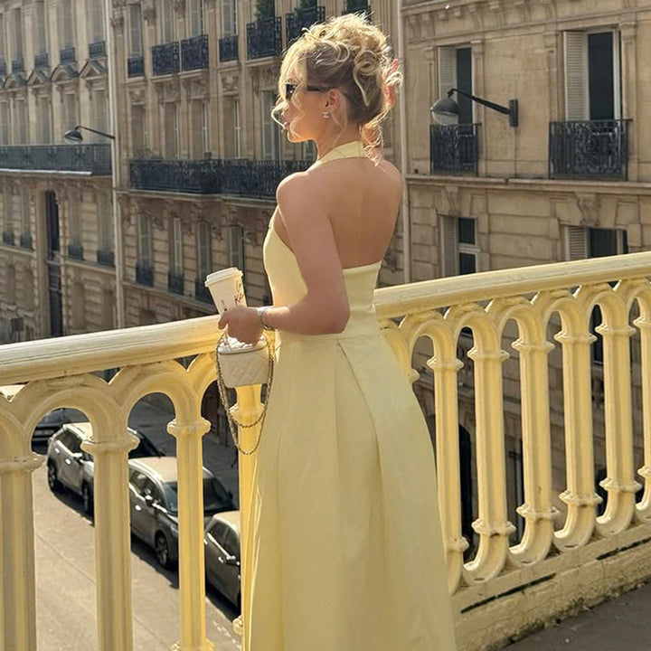 Damen Maxikleid mit elegantem Halterneck-Design und fließender Silhouette Drune