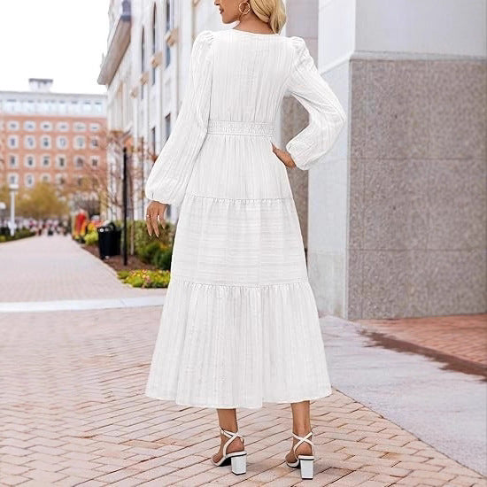 Damen Maxikleid mit voluminösen Ärmeln und schwingendem Saum Drune