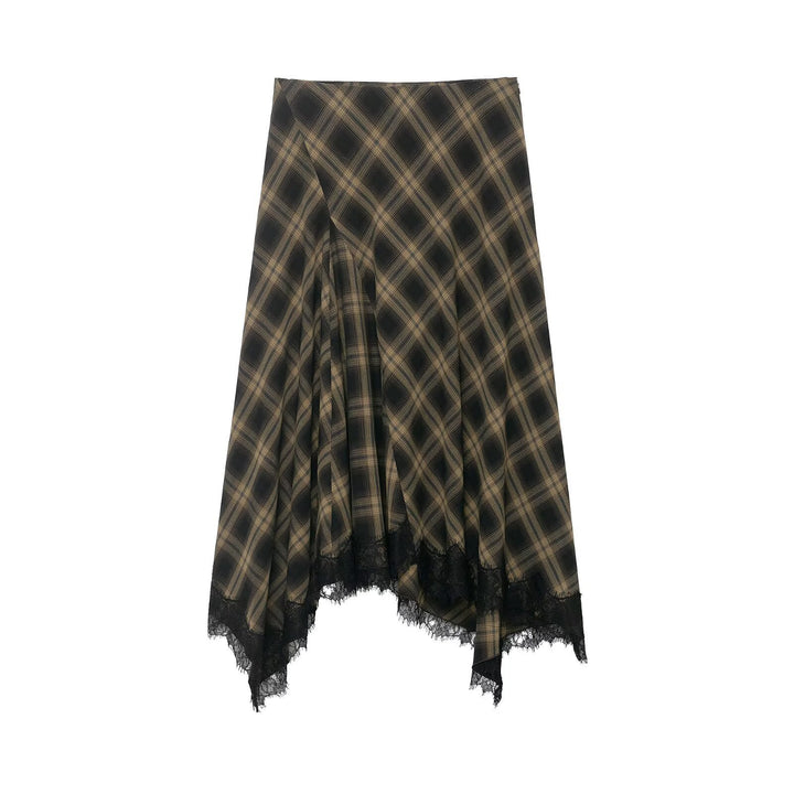Damen Wickelrock mit eleganter Spitze und modernem Karomuster Drune