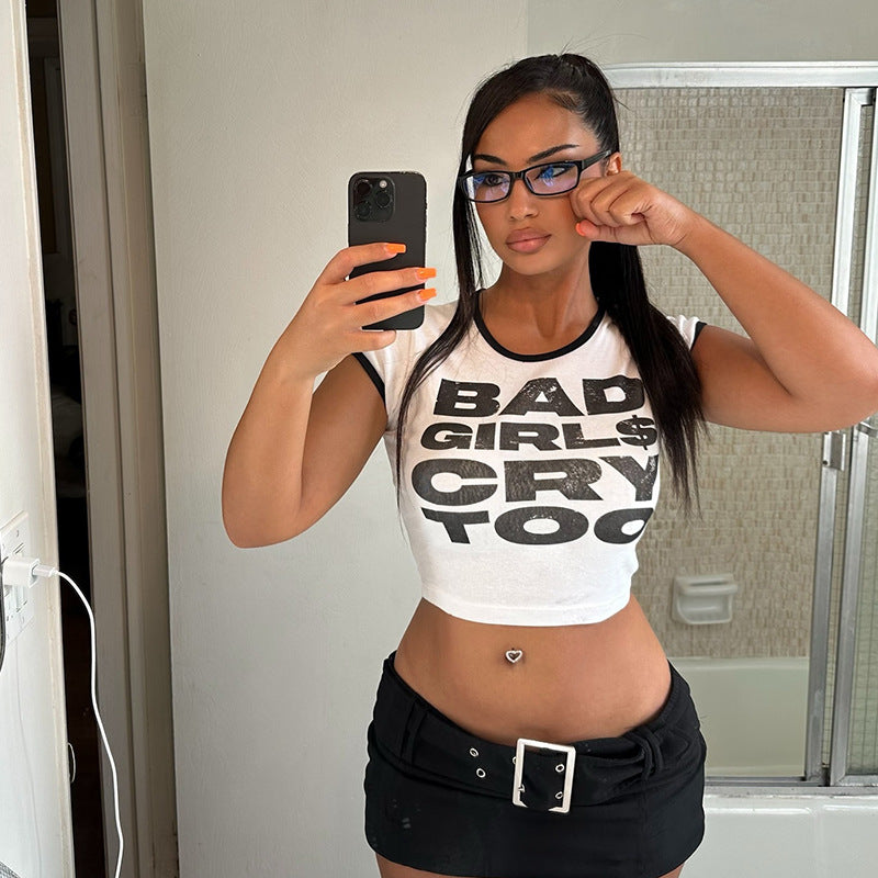 Damen Trendiges Crop-Top mit auffälligem Schriftzug Drune