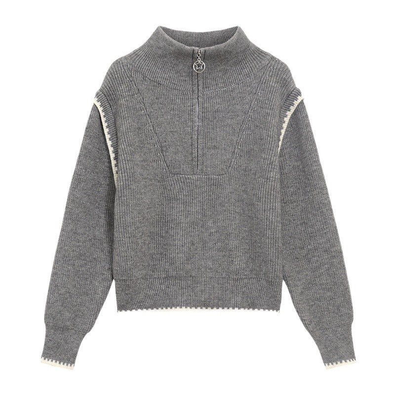 Damen modischer Pullover mit Stehkragen und übergroßen Ärmeln Drune