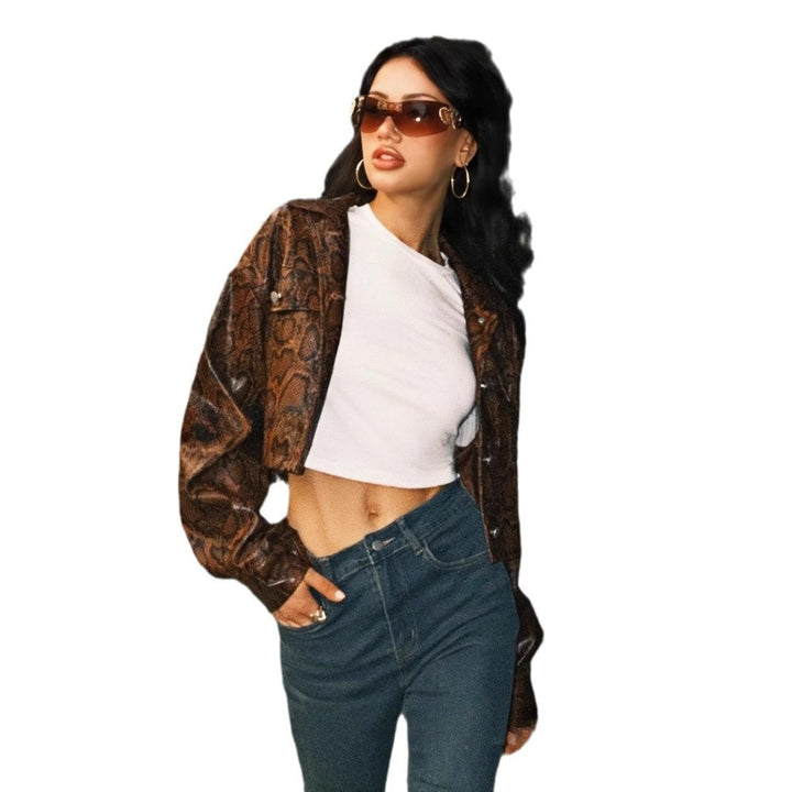 Damen modische kurze Snake-Print Jacke Drune