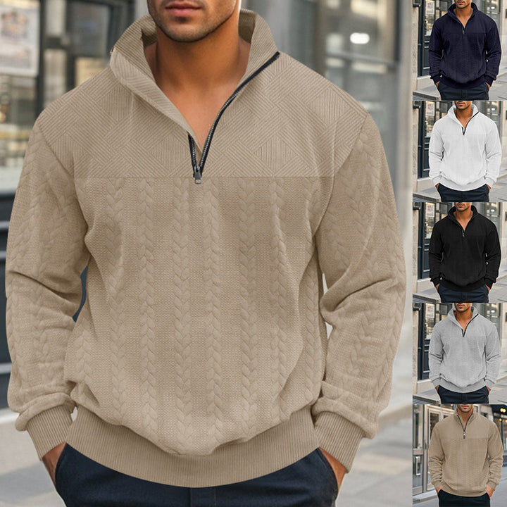 Herren nan strukturierter Halbzip-Strickpullover mit Stehkragen und Zopfmuster Drune