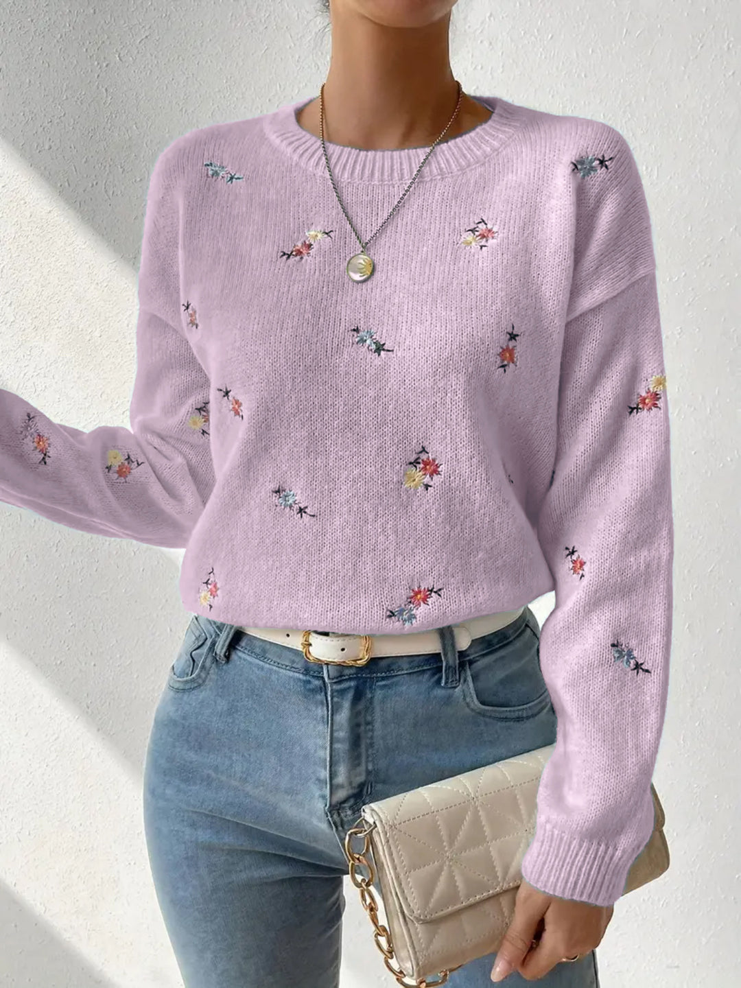 Damen festlicher Pulli mit floralen Stickereien und lässigem Schnitt Drune