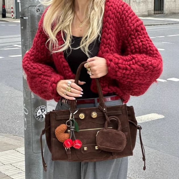 Damen Oversize Strickjacke mit voluminösen Ärmeln Drune