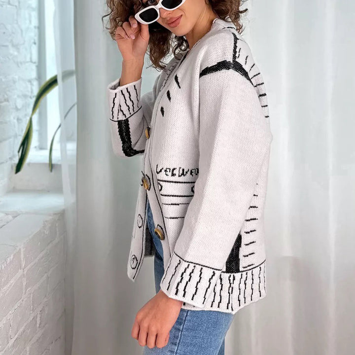 Damen modische Strickjacke mit asymmetrischem Design und dekorativen Knöpfen Drune