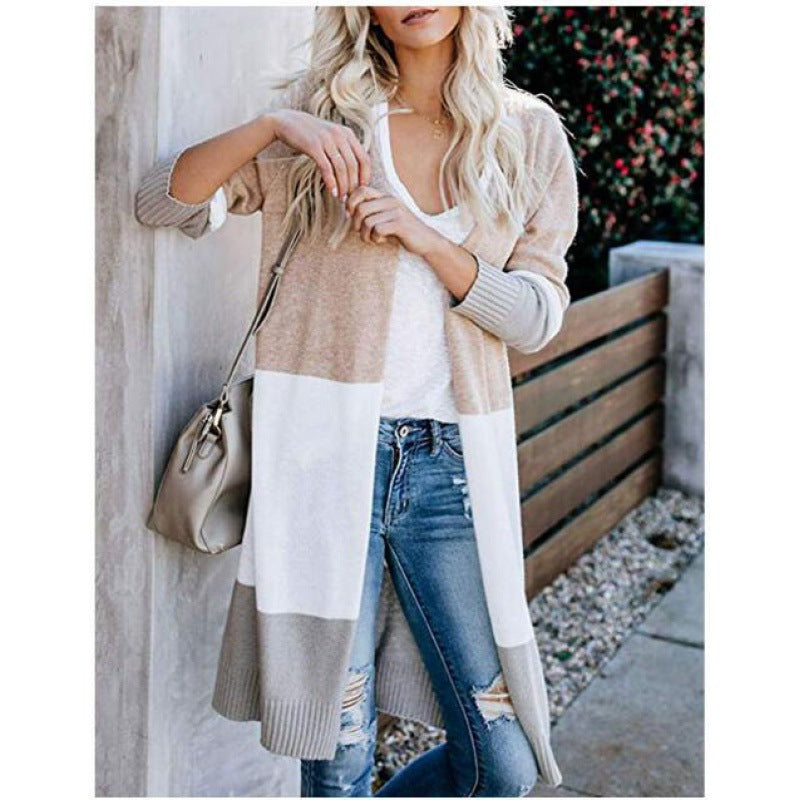 Damen modischer Strickcardigan mit farblichen Blockstreifen Drune