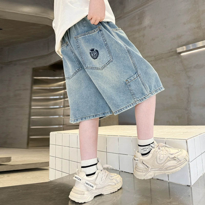 Jungen lässige Denim-Shorts mit Cargo-Taschen Drune