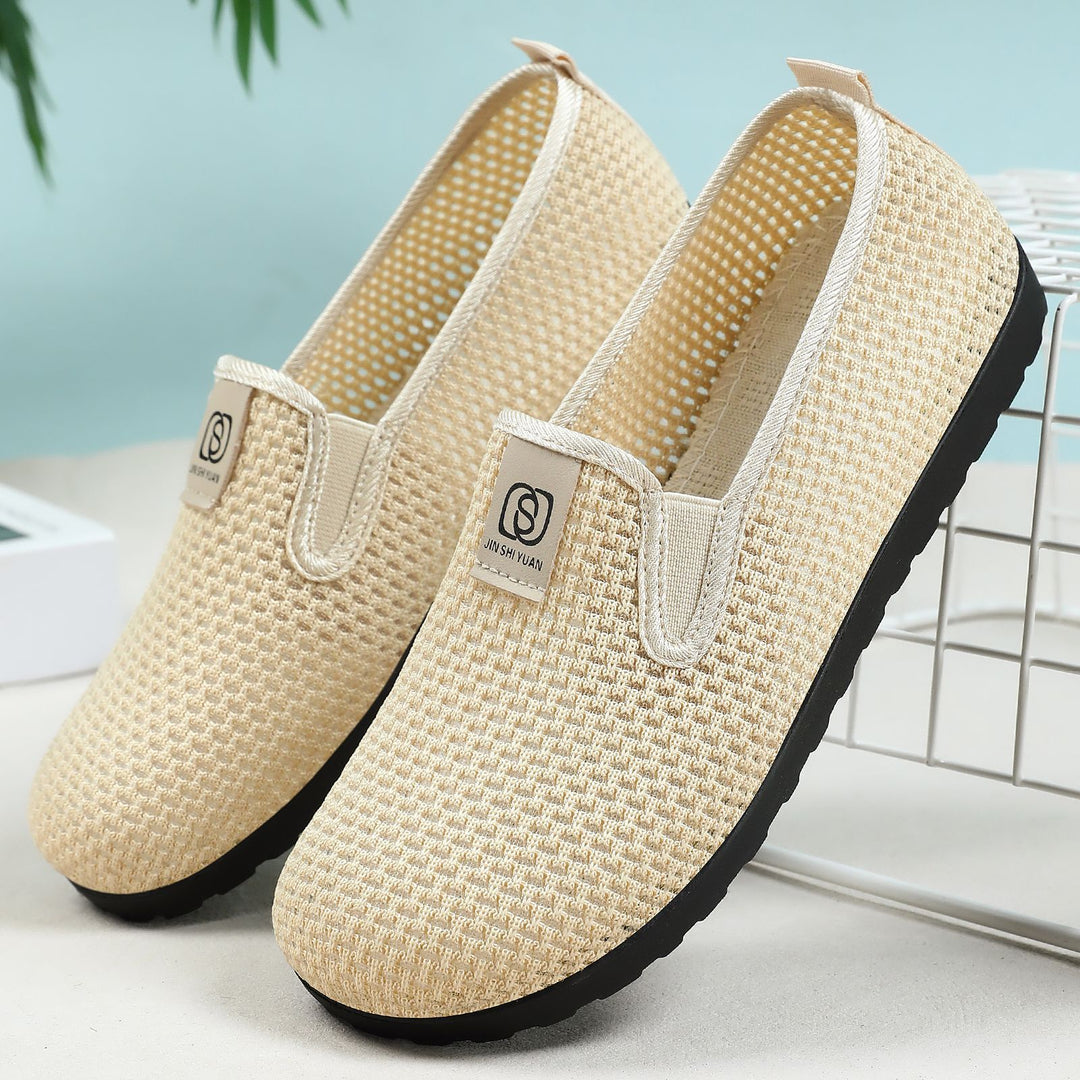 Damen nan atmungsaktiver gestrickter Slipper mit elastischem Einstieg und dämpfender EVA-Laufsohle Drune