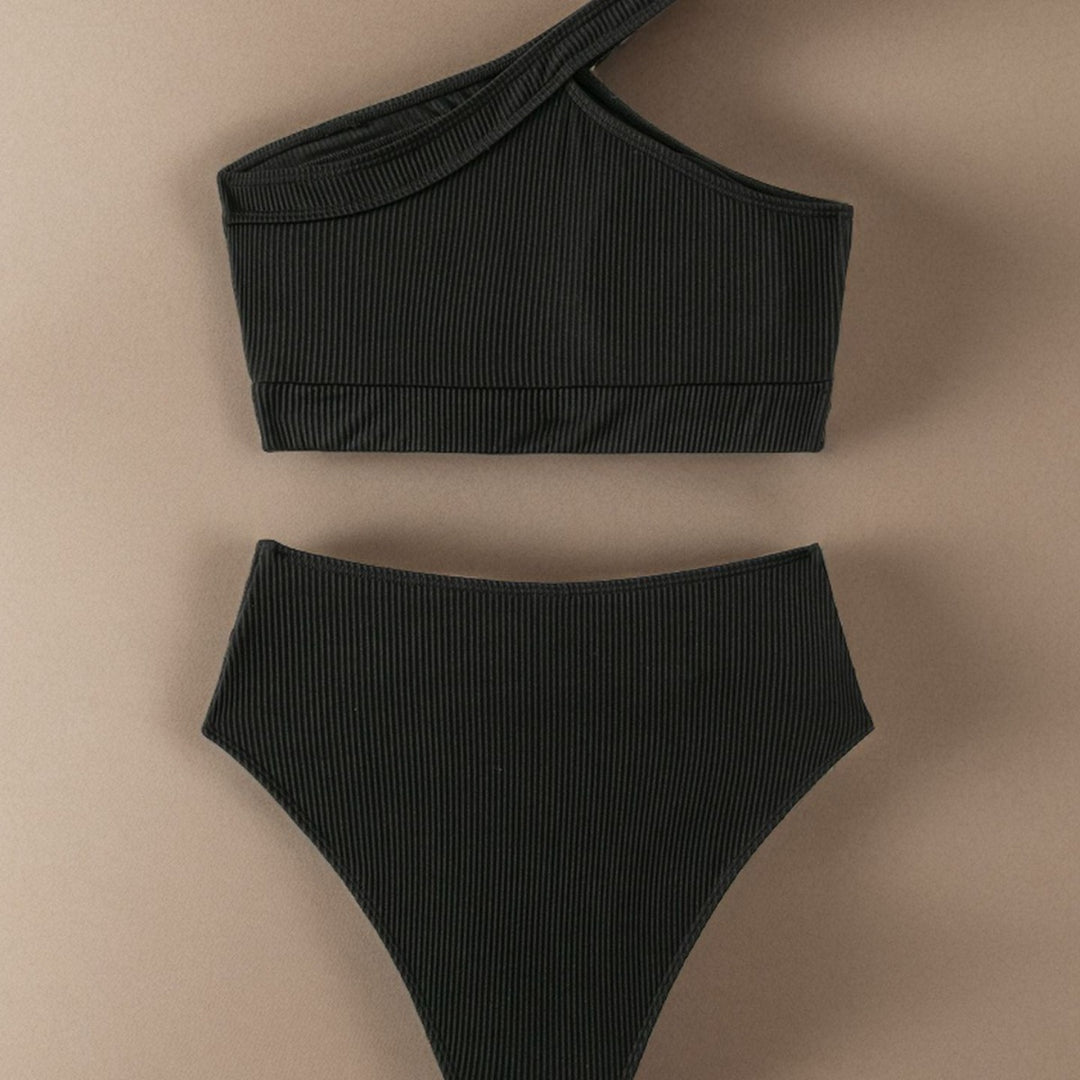 Damen Sport-Bikini mit asymmetrischem Oberteil und hohem Bund Drune