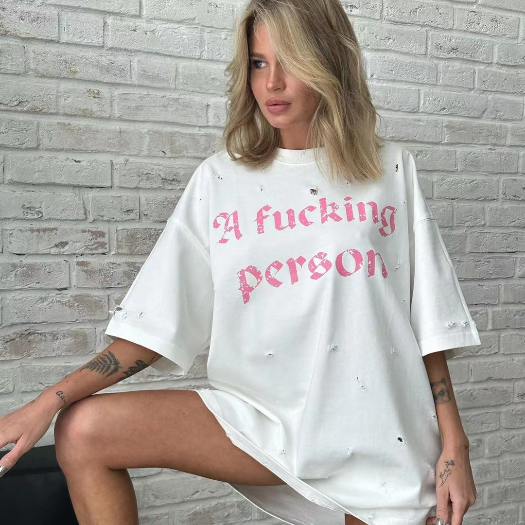Damen Oversized T-Shirt mit modischen Distressed-Details Drune