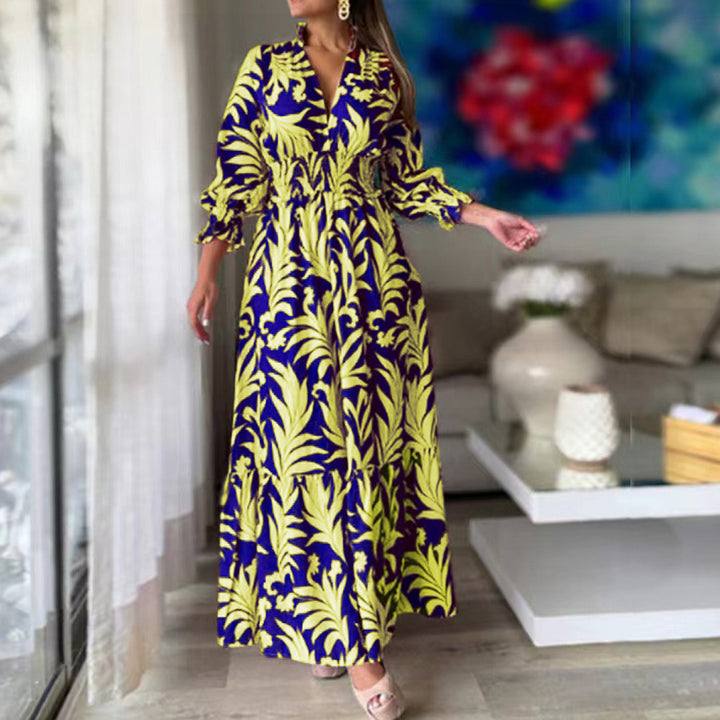 Damen Maxikleid mit voluminösen Ärmeln und floralem Druck Drune