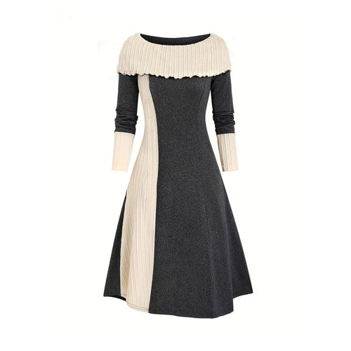Damen Elegantes und trendiges Kleid mit plissiertem Kragen Drune