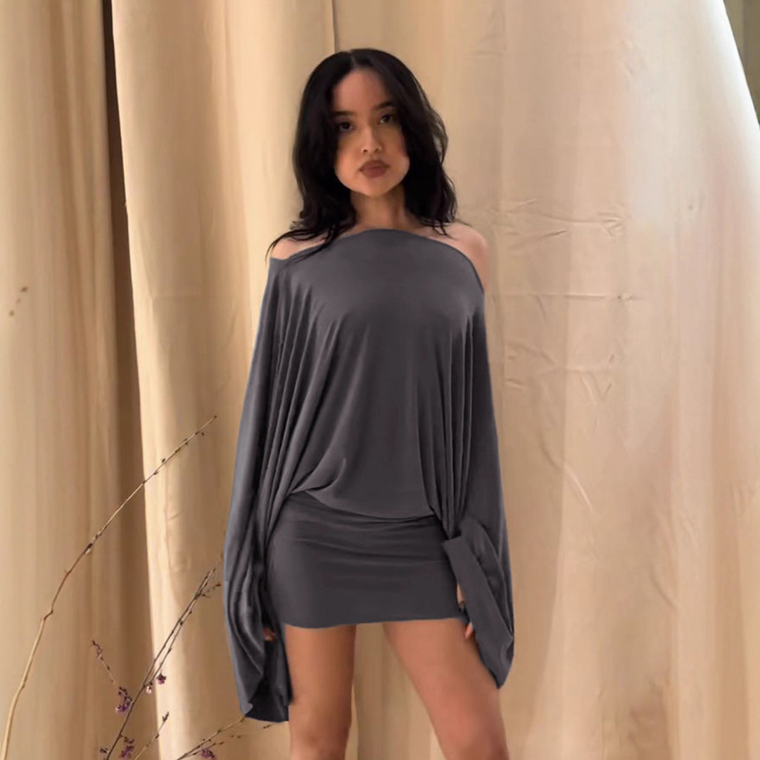 Damen Oversize-Top mit weiten Ärmeln und elastischem Bund Drune