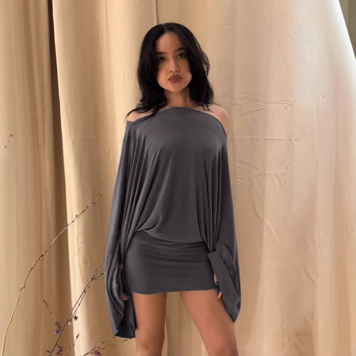 Damen Oversize-Top mit weiten Ärmeln und elastischem Bund Drune
