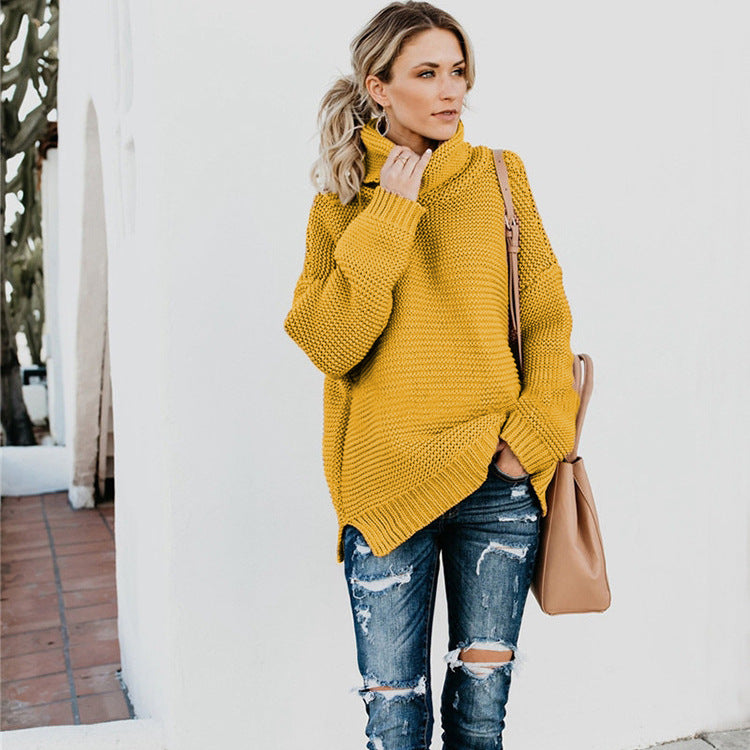Damen Grobstrickpullover mit hohem Kragen und lässiger Silhouette Drune