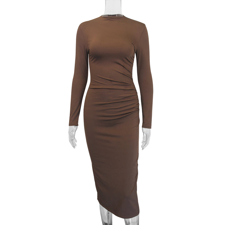 Damen Elegantes Bodycon-Maxikleid mit langen Ärmeln und figurbetontem Schnitt Drune