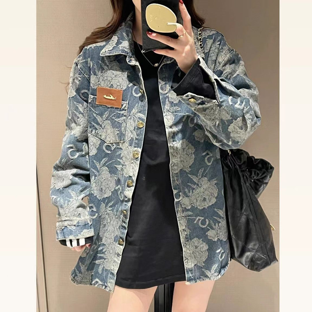 Damen Denimjacke mit floralen Mustern Drune