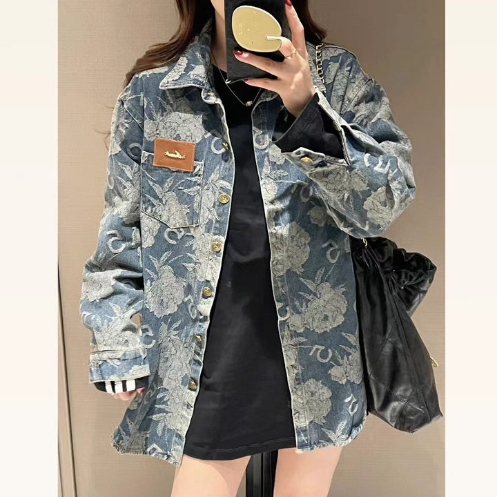 Damen Denimjacke mit floralen Mustern Drune