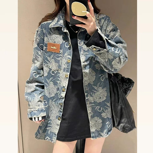 Damen Denimjacke mit floralen Mustern Drune
