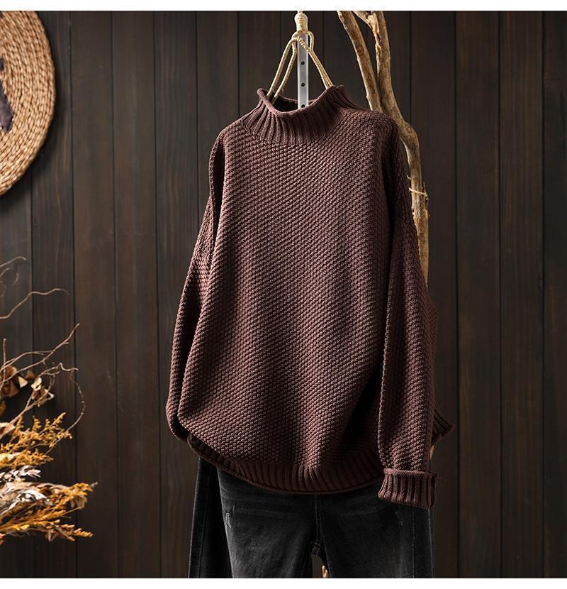 Drune | Übergroßer Pullover - Waffelstrick - Stehkragen - Dolmanärmeln - Geripptes Finish