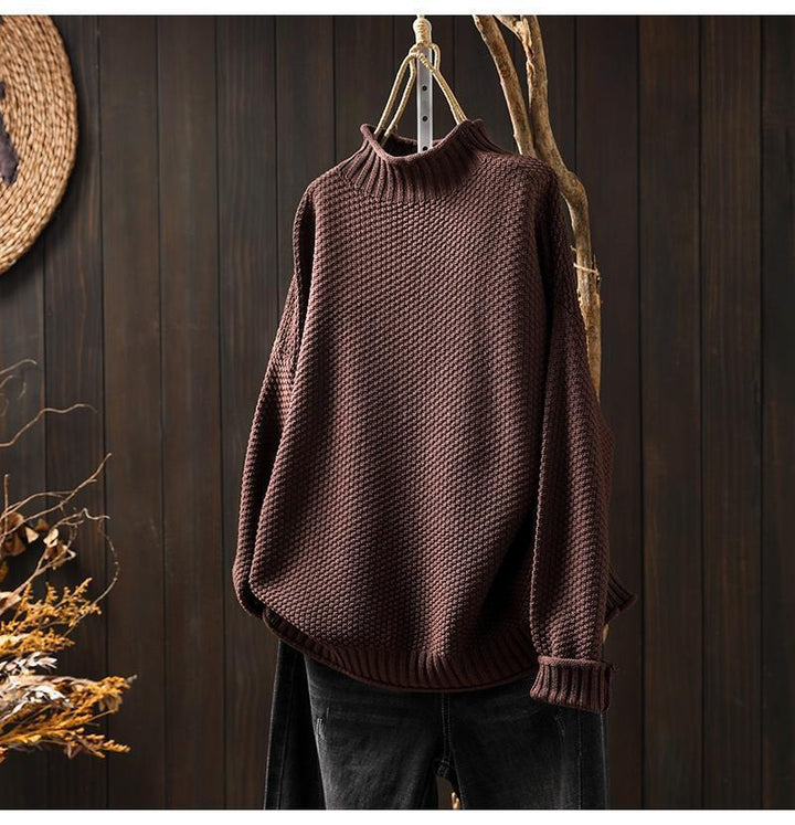 Drune | Übergroßer Pullover - Waffelstrick - Stehkragen - Dolmanärmeln - Geripptes Finish