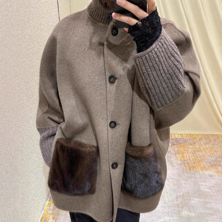 Damen Übergröße Wolljacke mit einzigartigen Details Drune