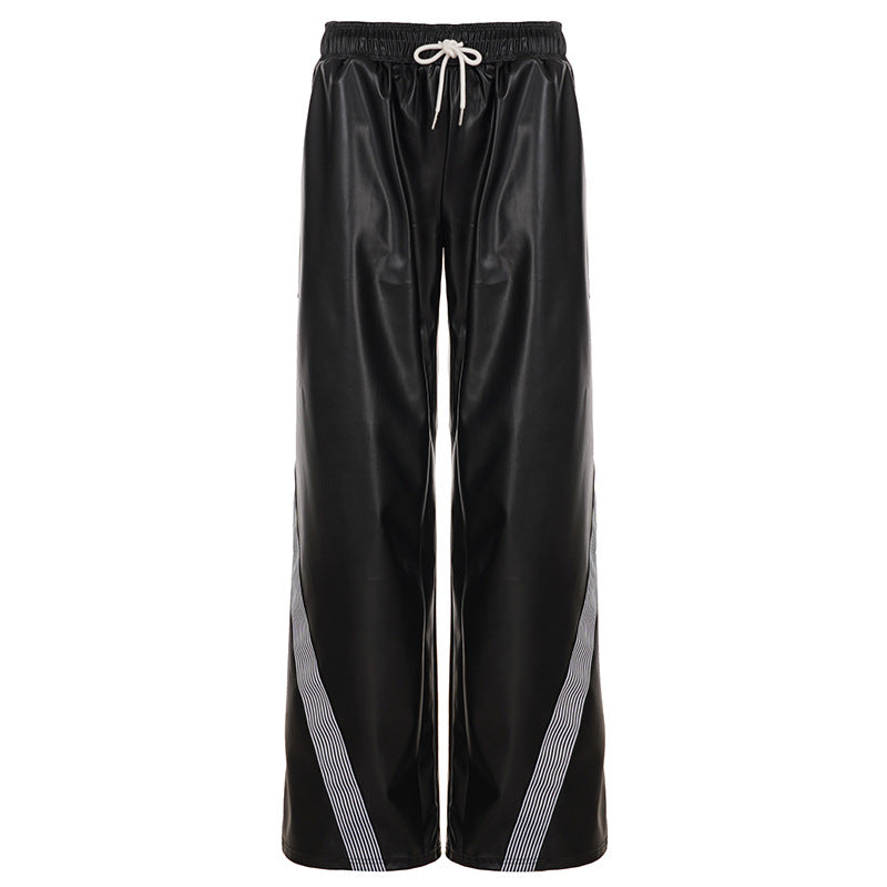 Damen Sportliche Wide-Leg Hose mit elastischem Bund und modischen Streifen Drune