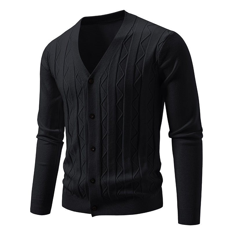 Herren nan V-Ausschnitt Strickjacke mit dezenter Zopfmusterstruktur und durchgehender Knopfleiste Drune