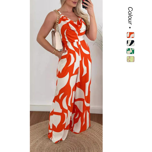 Damen Jumpsuit mit elegantem Wasserfall-Ausschnitt und weitem Bein Drune