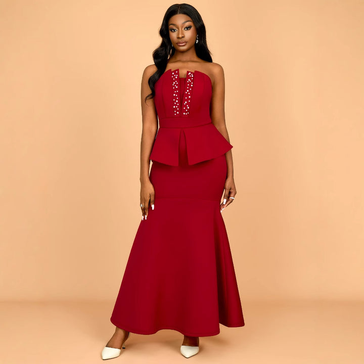 Damen Elegantes Peplum Abendkleid mit herzförmigem Ausschnitt und glitzernden Akzenten Drune