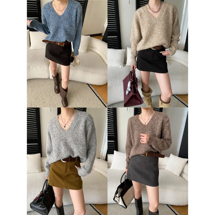 Damen kuscheliger V-Ausschnitt Pullover aus hochwertigem Material Drune