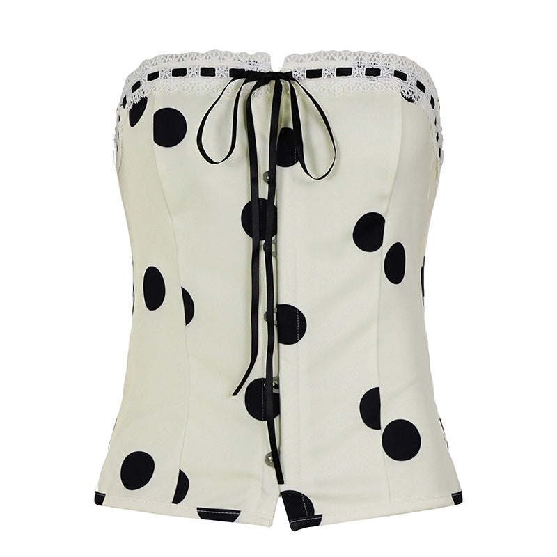Damen Oberteil mit trägerlosem Design und verspieltem Polka-Dot-Muster Drune