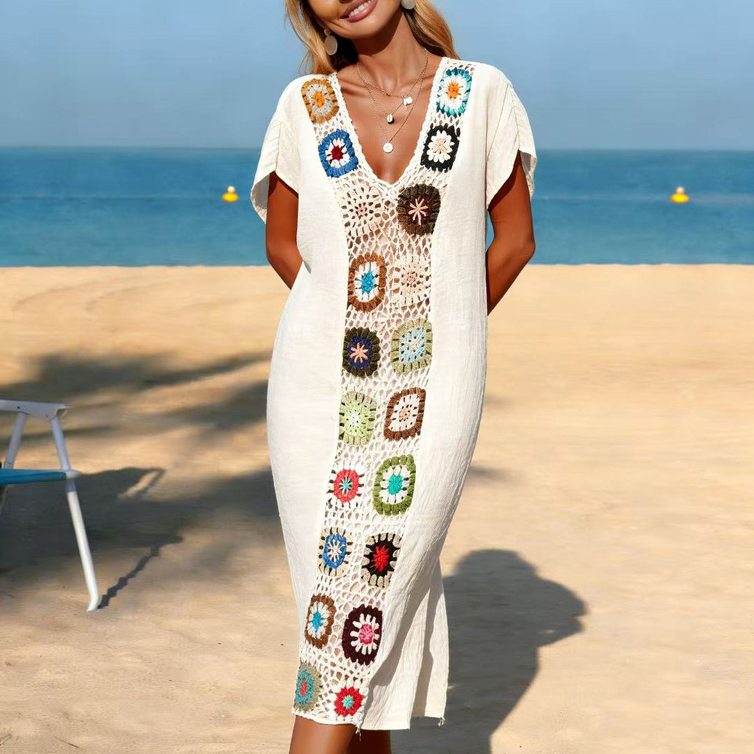 Damen Strandkleid mit floralen Häkelelementen Drune