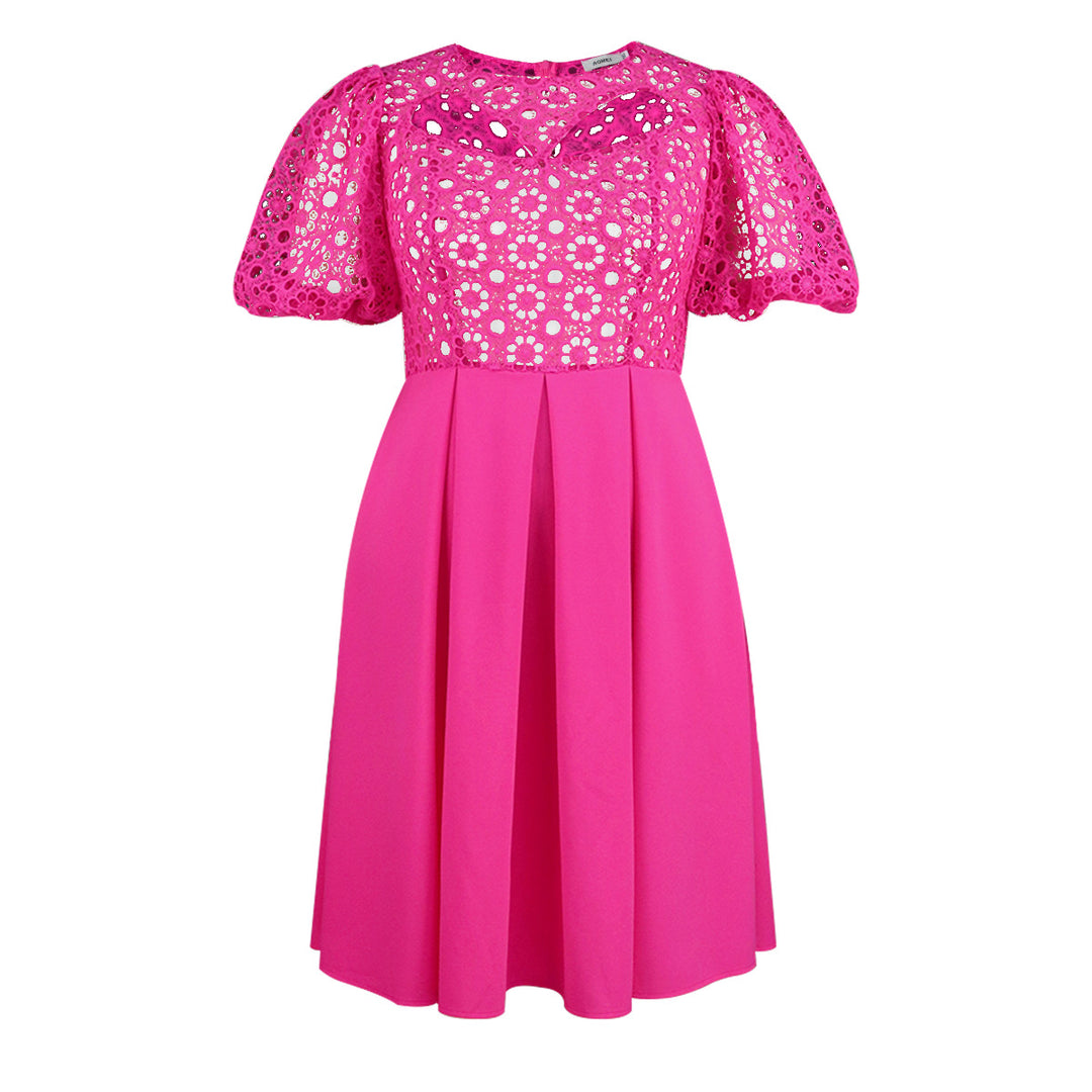 Damen Elegantes A-Linien Kleid mit Cut-Out-Details und Puffärmeln Drune