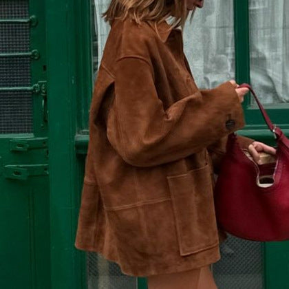 Damen elegante Wildlederjacke im Oversized-Stil Drune