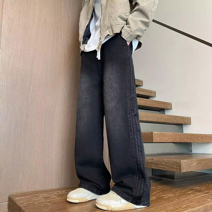 Herren weit geschnittene Denim-Hose mit seitlichen Streifen und Taschen Drune