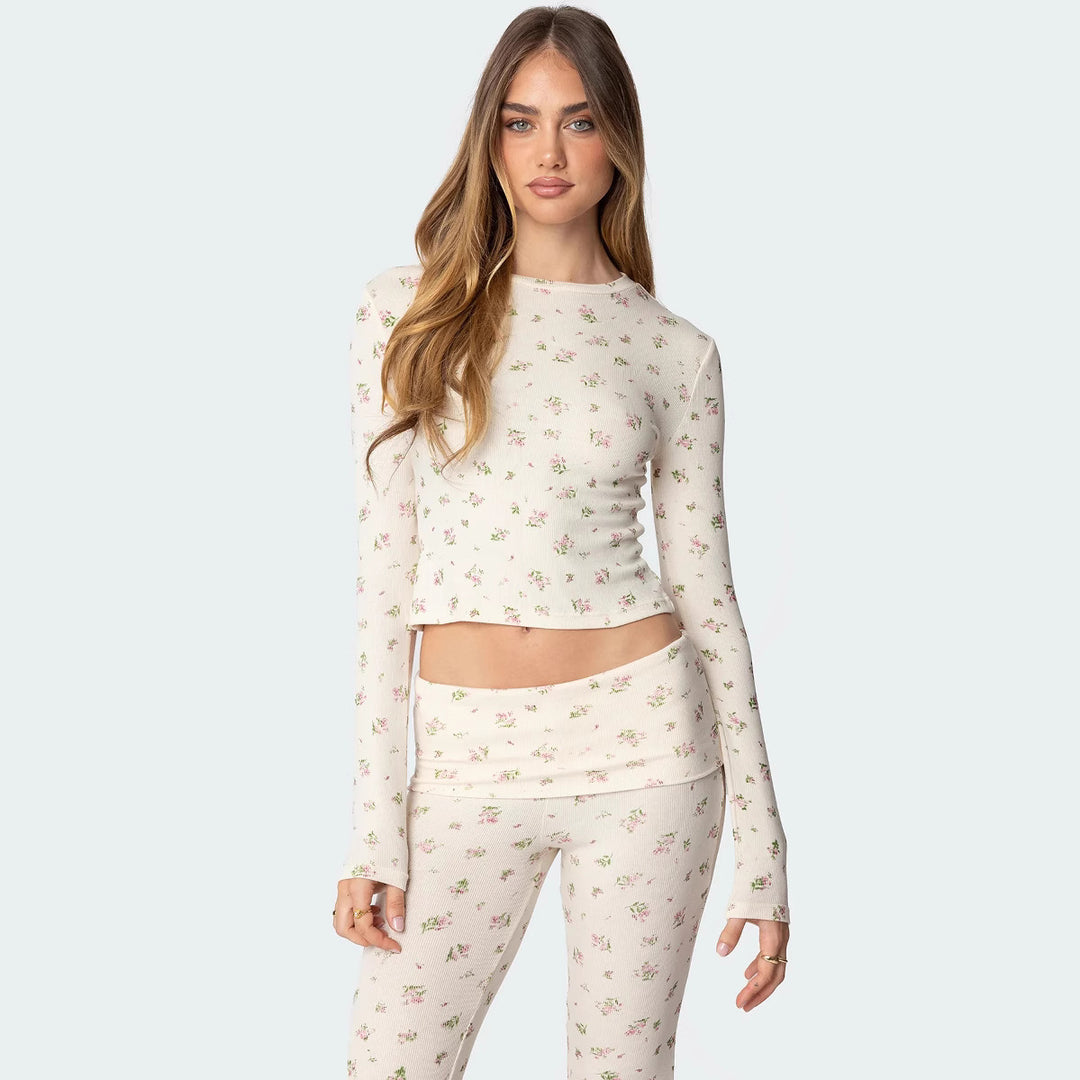 Damen Lounge-Set aus weichem Jersey-Stoff mit floralem Muster Drune