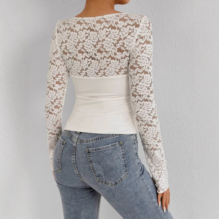 Damen Elegantes Oberteil mit Spitzenärmeln Drune