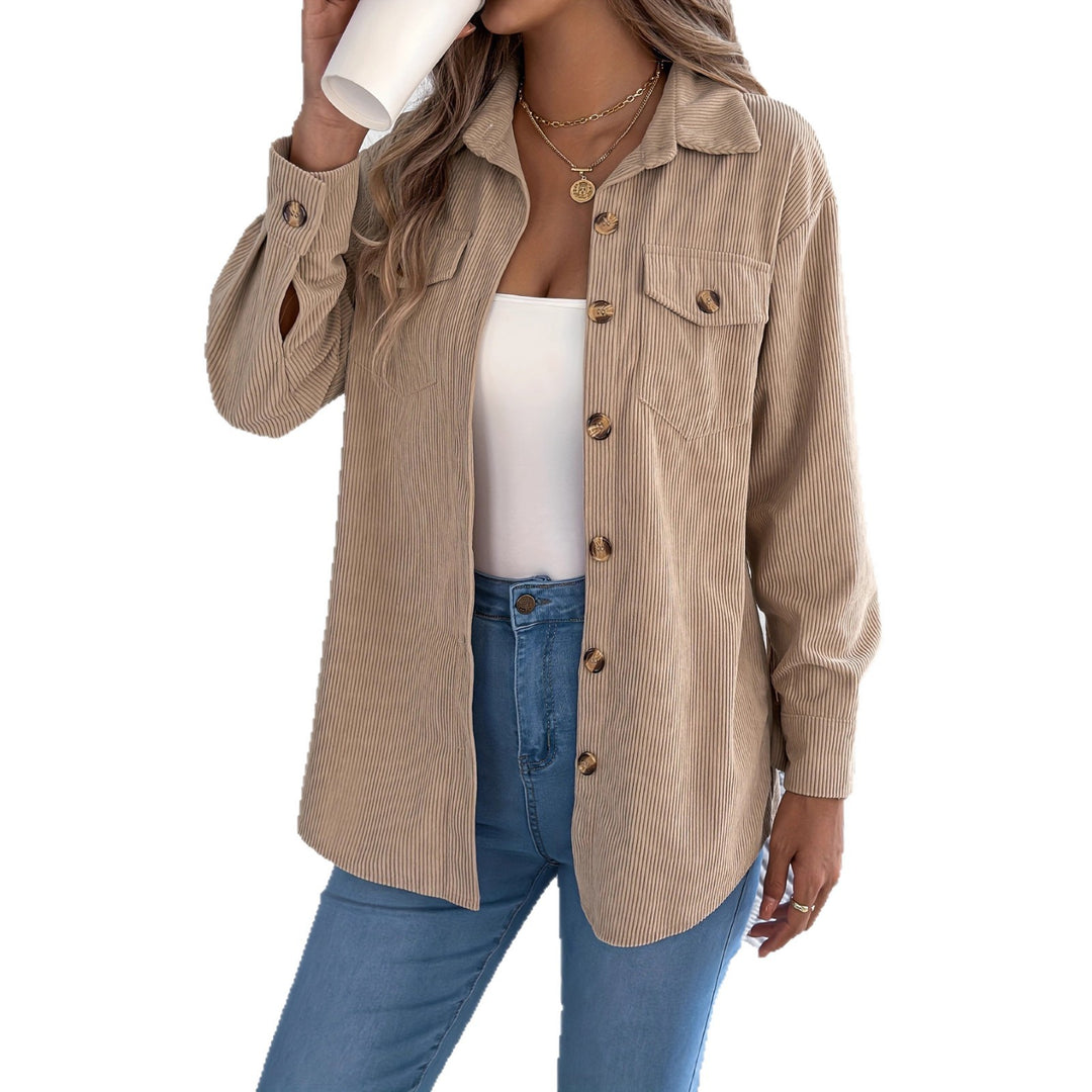 Damen Cordhemdjacke im lässigen Schnitt mit praktischen Taschen und eleganten Knöpfen Drune