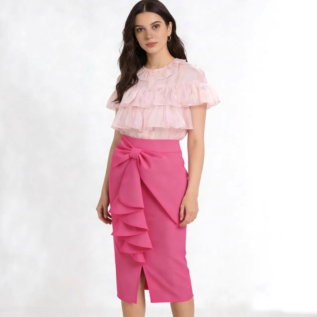 Damen Figurbetonter Midi-Rock mit elegantem Schleifendetail Drune