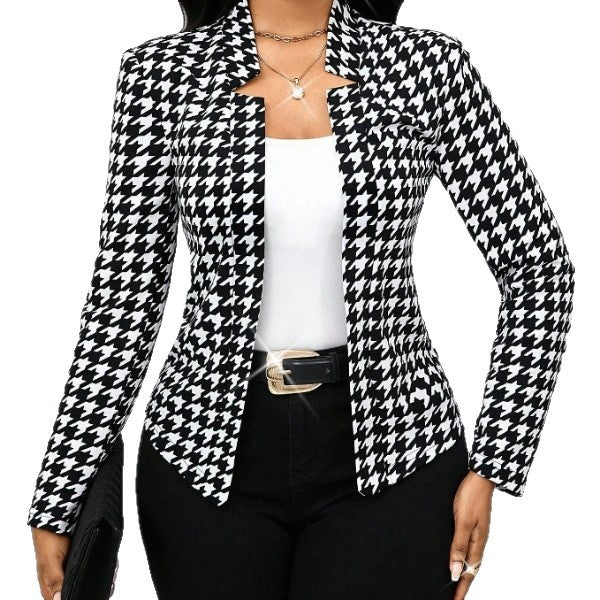 Damen modische Blazerjacke im Hahnentritt-Muster Drune